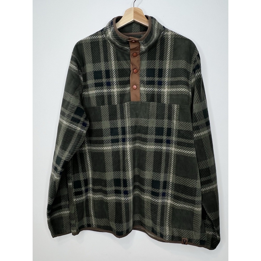 LIV Golf Outdoor Pullover Mens XL Green Plaid Micro Fleece Snap Button Sweater